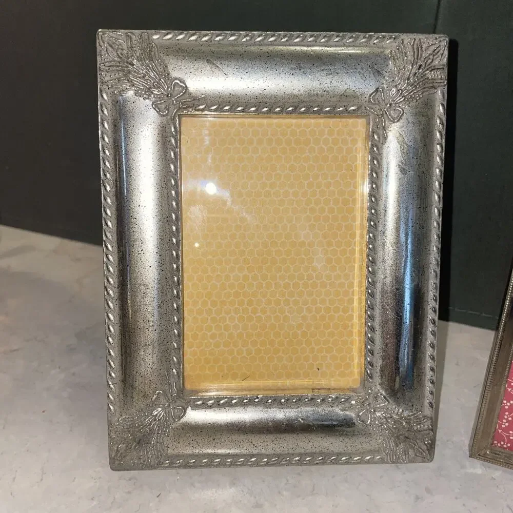 Set 3 Photo Frames Wood Brass Silver Colored Picture Frames Metal 3.5,4”,6.75”